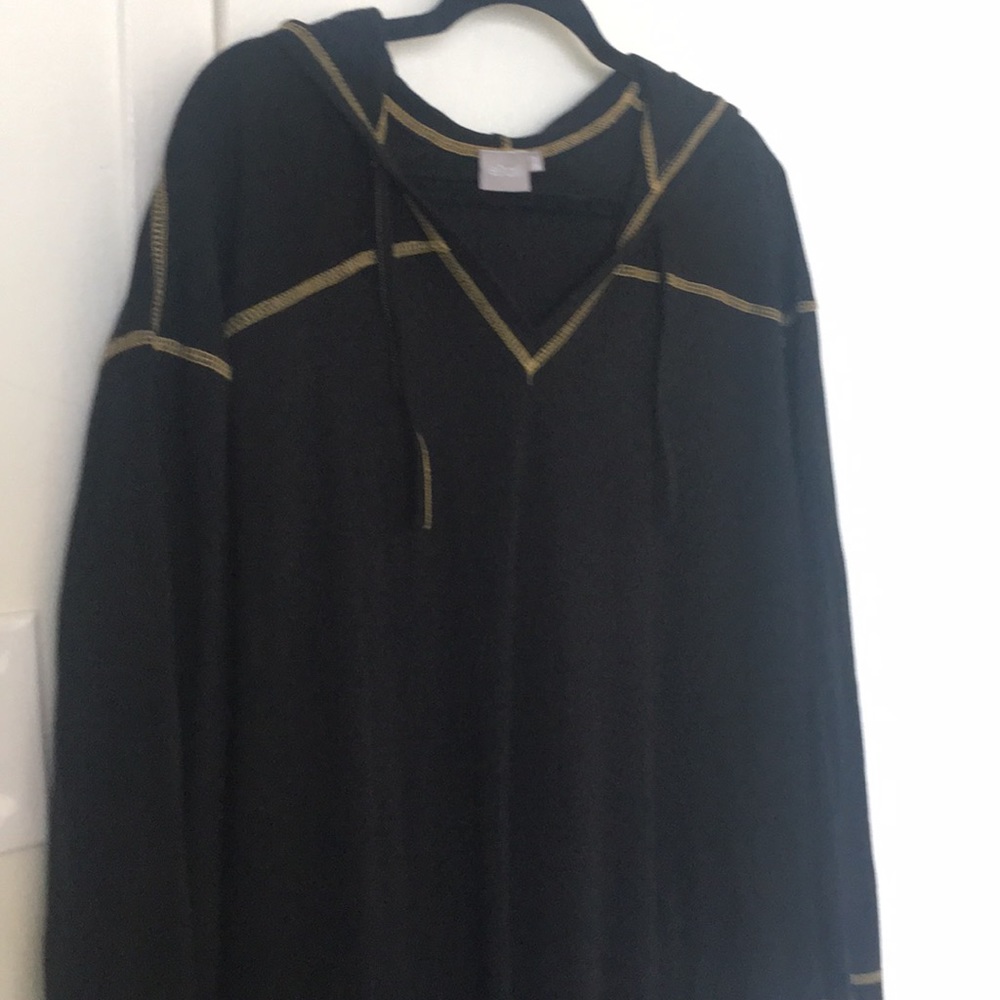 Black stretch knit cotton maxi dress w/ hoodie